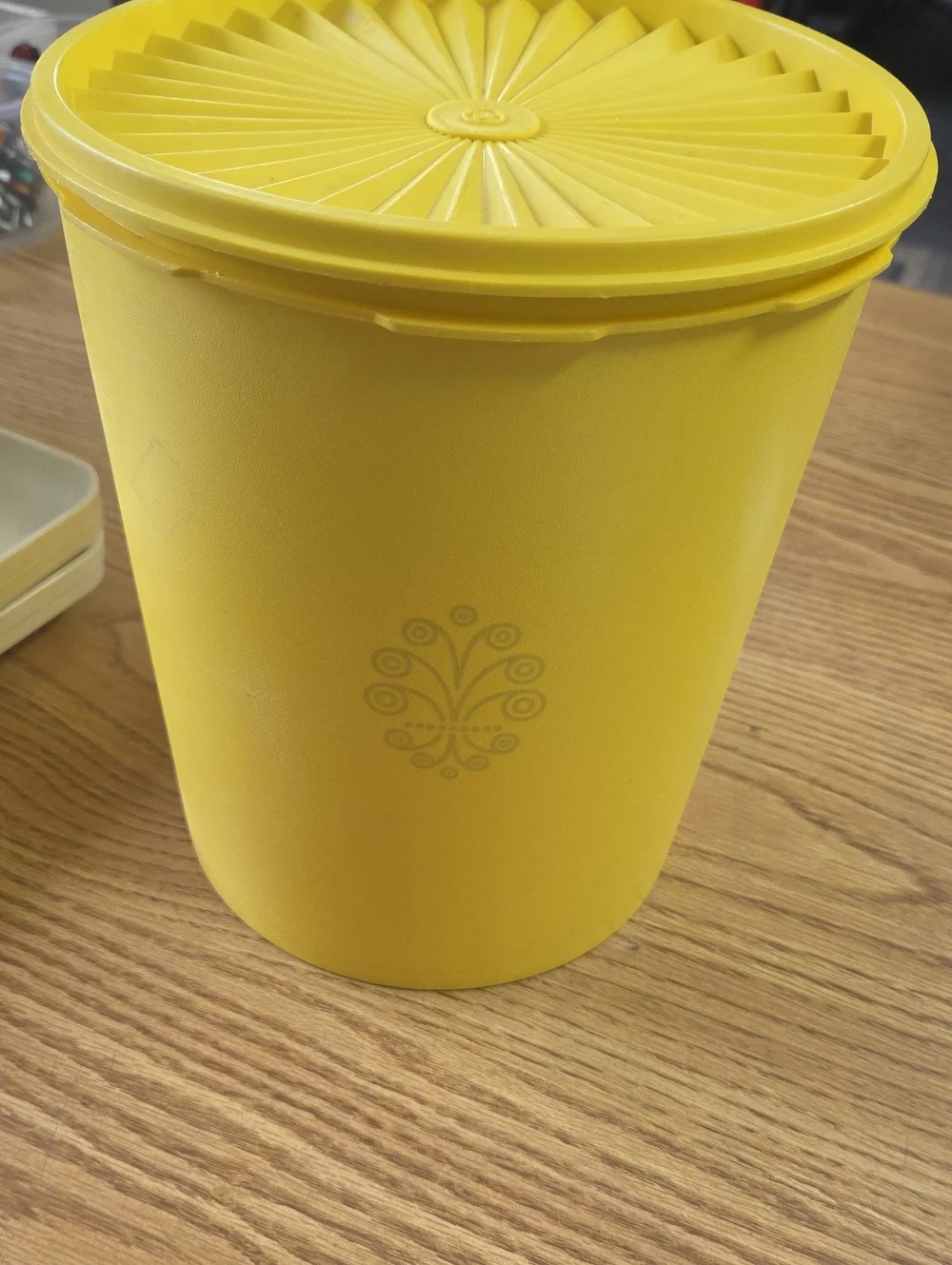 Yellow Vintage Tupperware Decorative Plastic Canister with Sunburst Lid